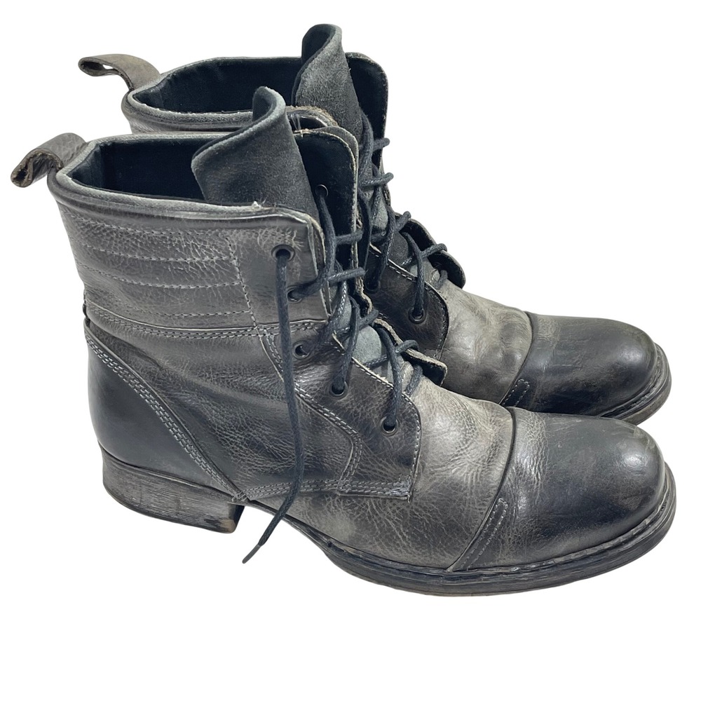 Bed Stu Men's Leather Combat Lace Up Boots 11 Distressed Charcoal Black